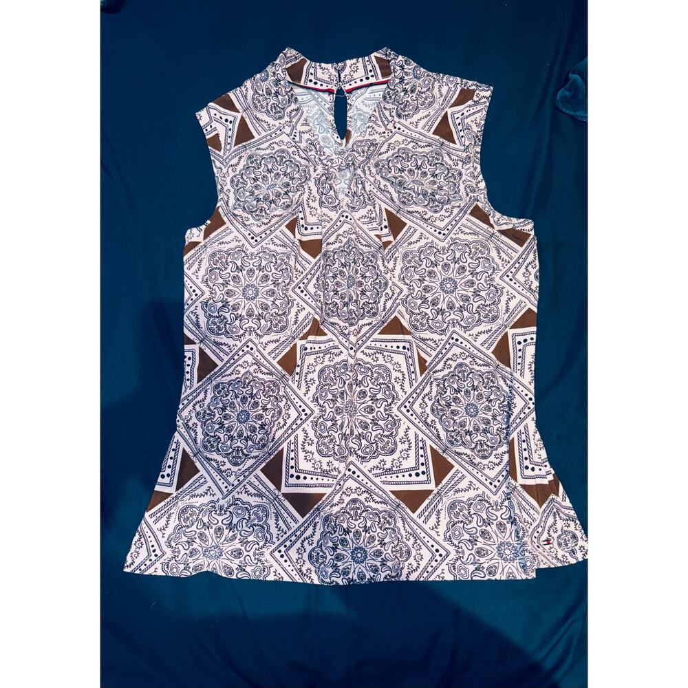 Tommy hilfiger pink and brown fits like medium blouse airy top work shirt